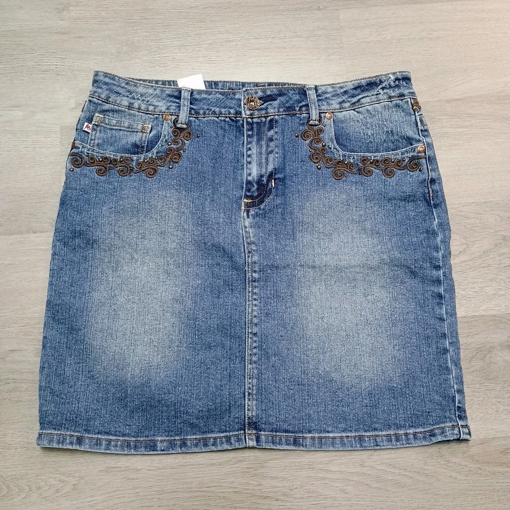 Nwt AB Jeans Denim Jean Skirt Country Western Embroidery Pencil Short Size 14